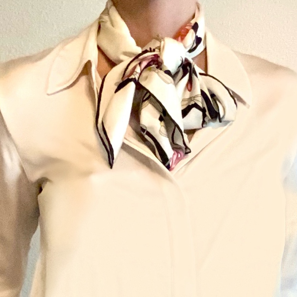 Trussardi Silk Scarf with Cream, Black, and Red Accents - Picture 5 of 10